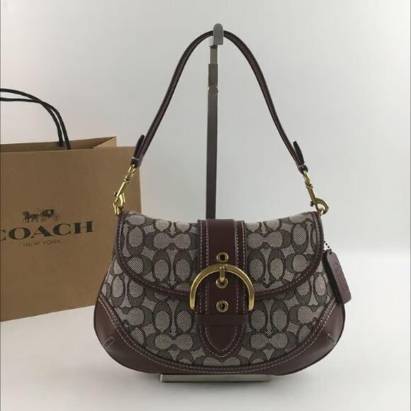Coach Soho Signature Jacquard Top Handle Shoulder Bag CJ814 Brown New - Picture 1 of 6